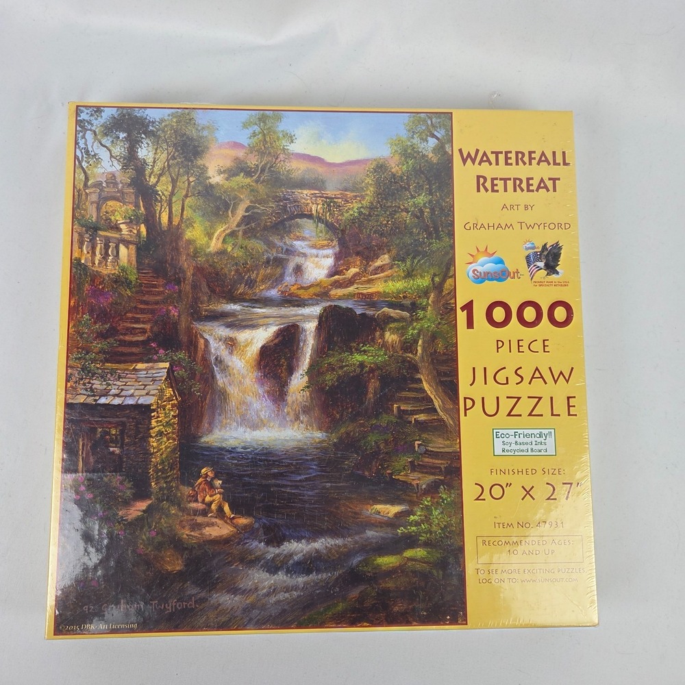New Sealed Sunsout "Waterfall Retreat" G.‎ Twyford 1000 Pc Jigsaw Puzzle 20"x27"